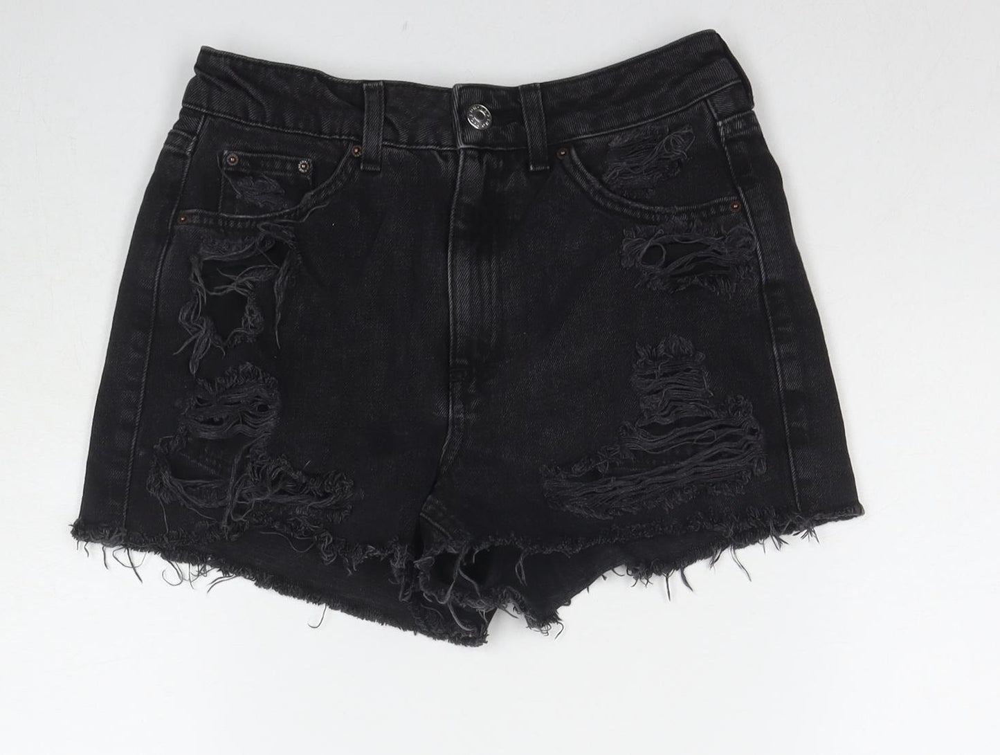 Topshop Womens Black Cotton Mom Shorts Size 6 L3 in Regular Zip