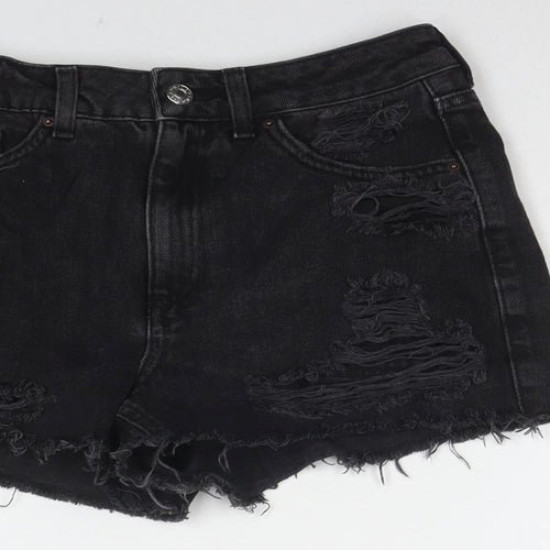 Topshop Womens Black Cotton Mom Shorts Size 6 L3 in Regular Zip