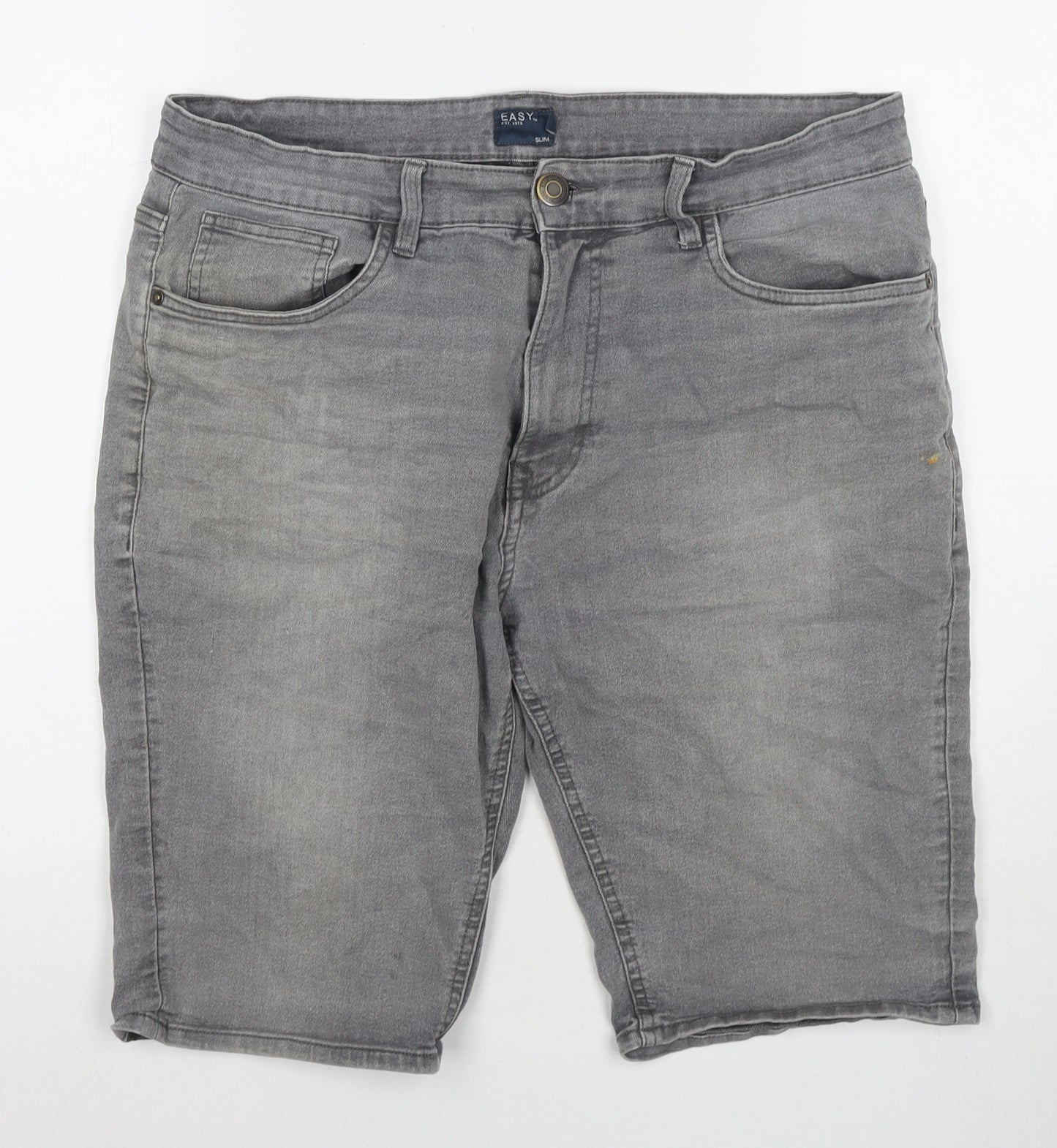 Easy Mens Grey Cotton Bermuda Shorts Size 34 in L10 in Regular Zip