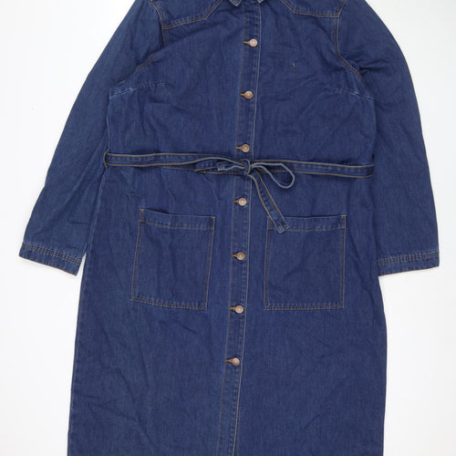 George Womens Blue Cotton Shirt Dress Size 20 Collared Button