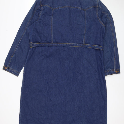 George Womens Blue Cotton Shirt Dress Size 20 Collared Button