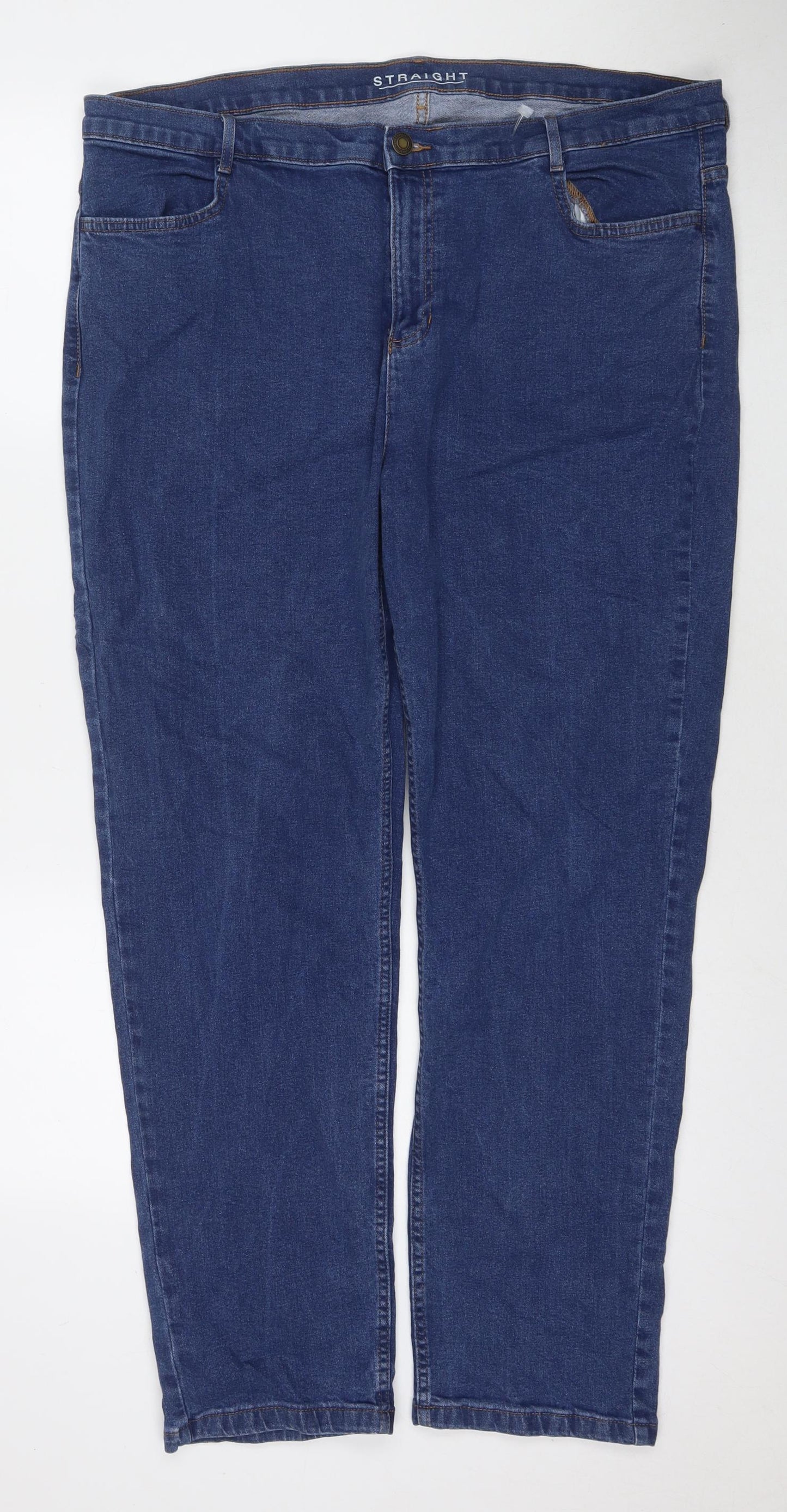 Marks and Spencer Womens Blue Cotton Straight Jeans Size 20 L30 in Regular Zip