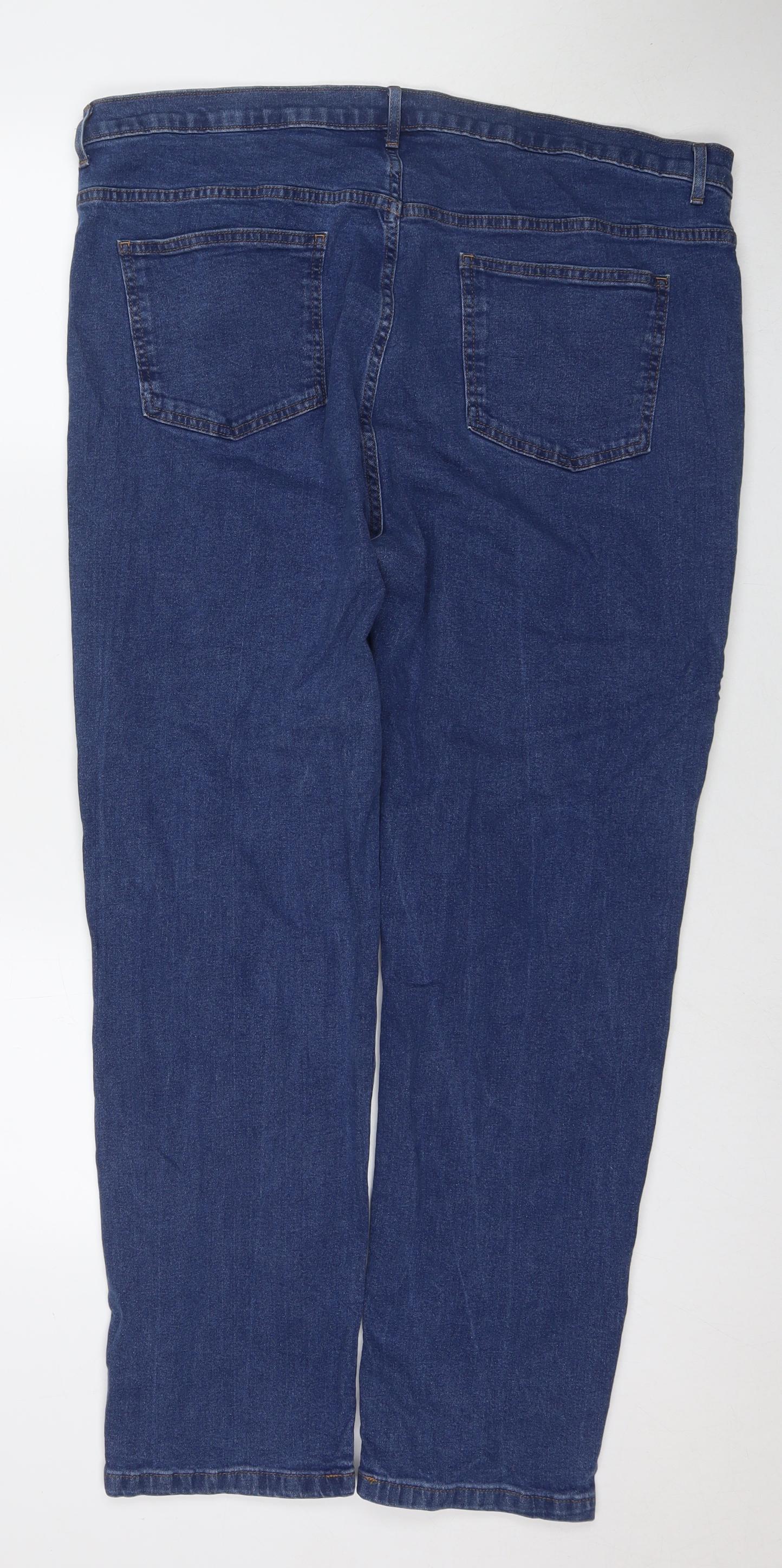Marks and Spencer Womens Blue Cotton Straight Jeans Size 20 L30 in Regular Zip