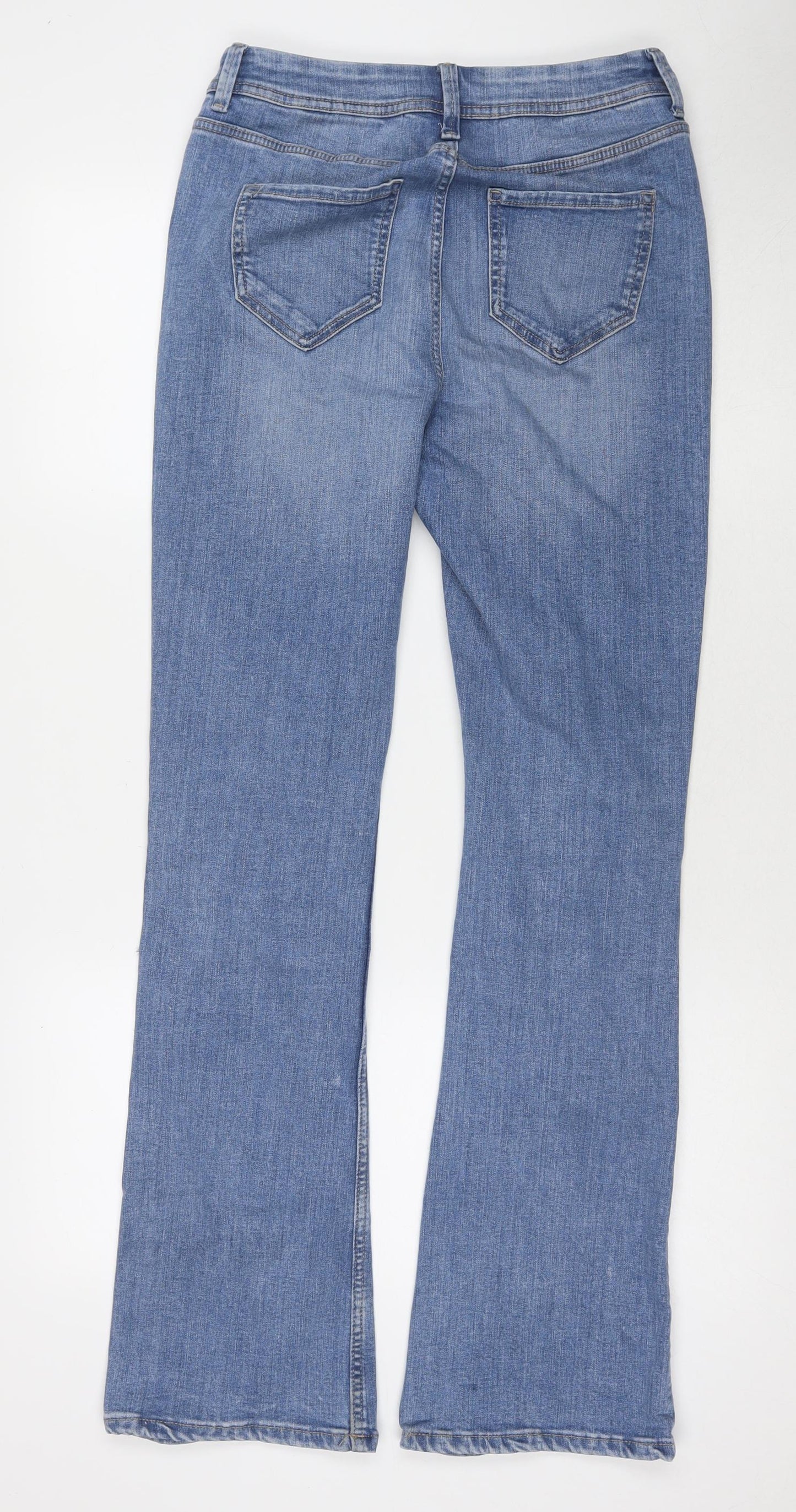 Marks and Spencer Womens Blue Cotton Bootcut Jeans Size 10 L31 in Regular Zip