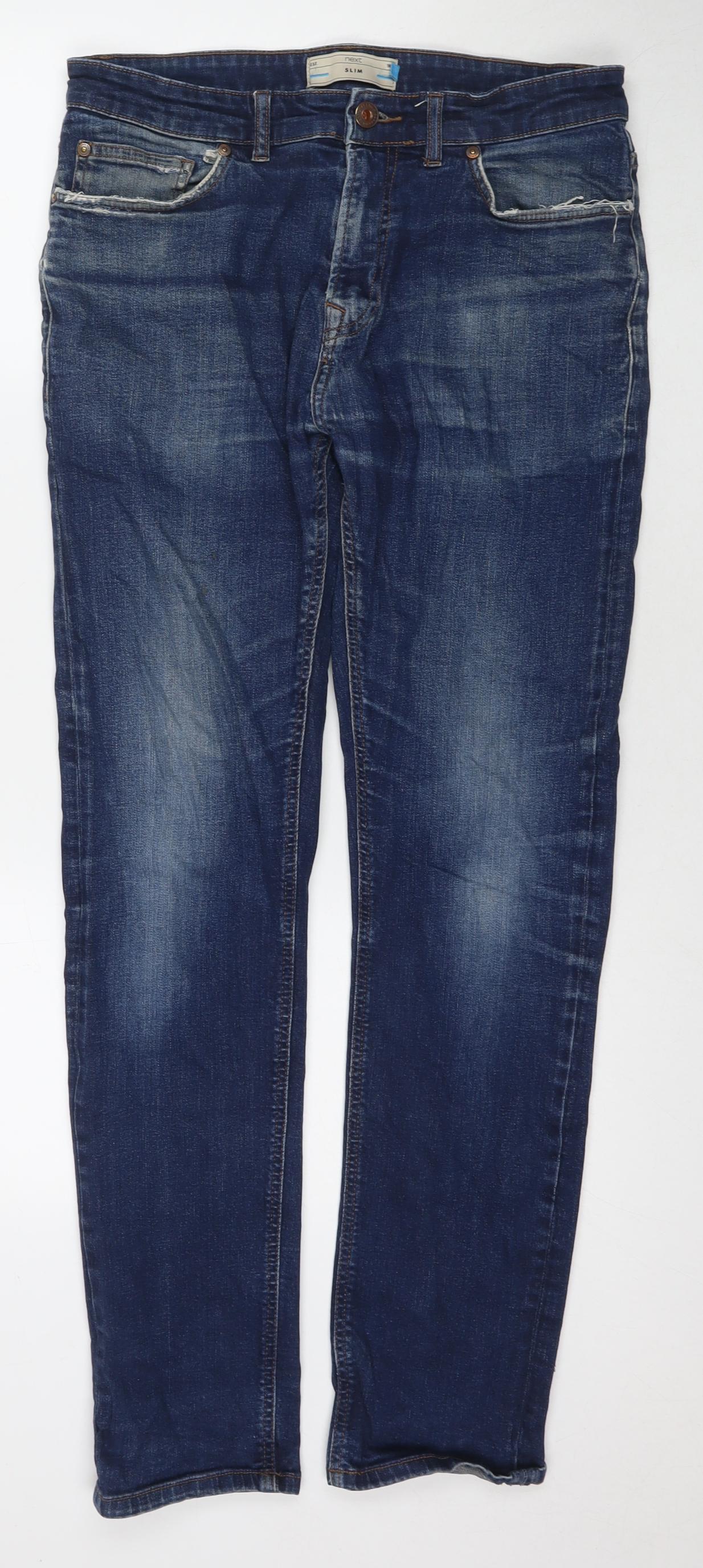 NEXT Mens Blue Cotton Straight Jeans Size 32 in L31 in Regular Zip