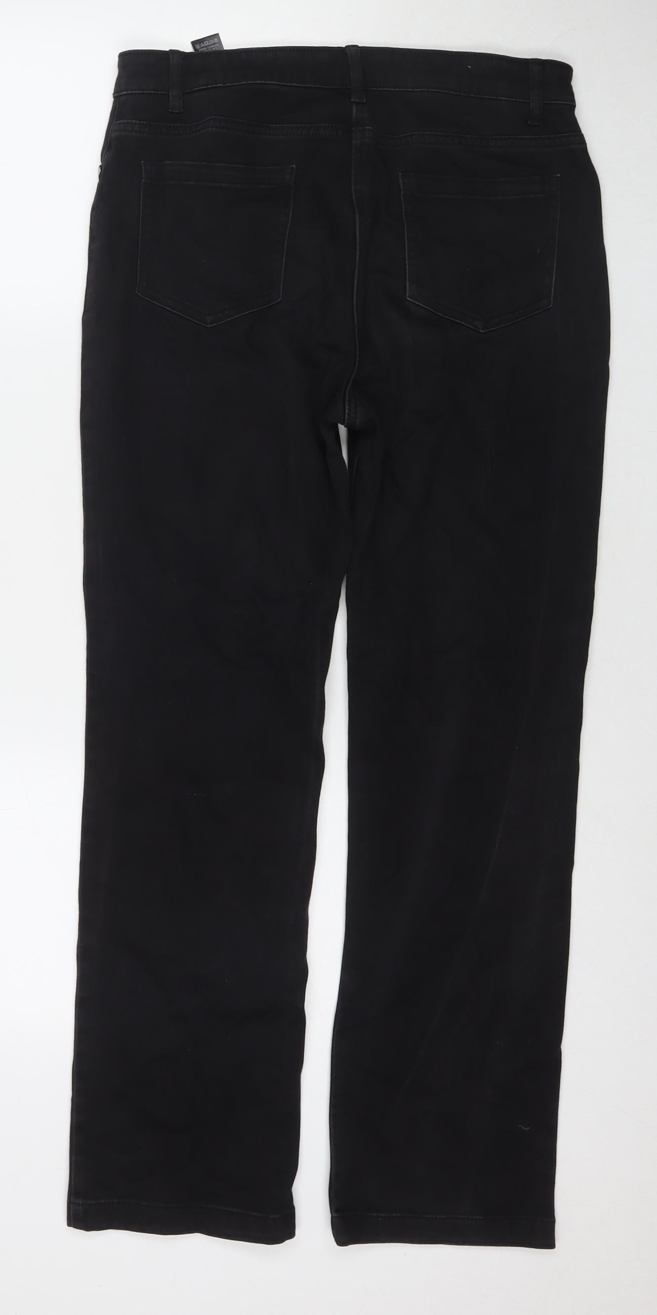 Marks and Spencer Womens Black Cotton Straight Jeans Size 12 L28 in Regular Zip