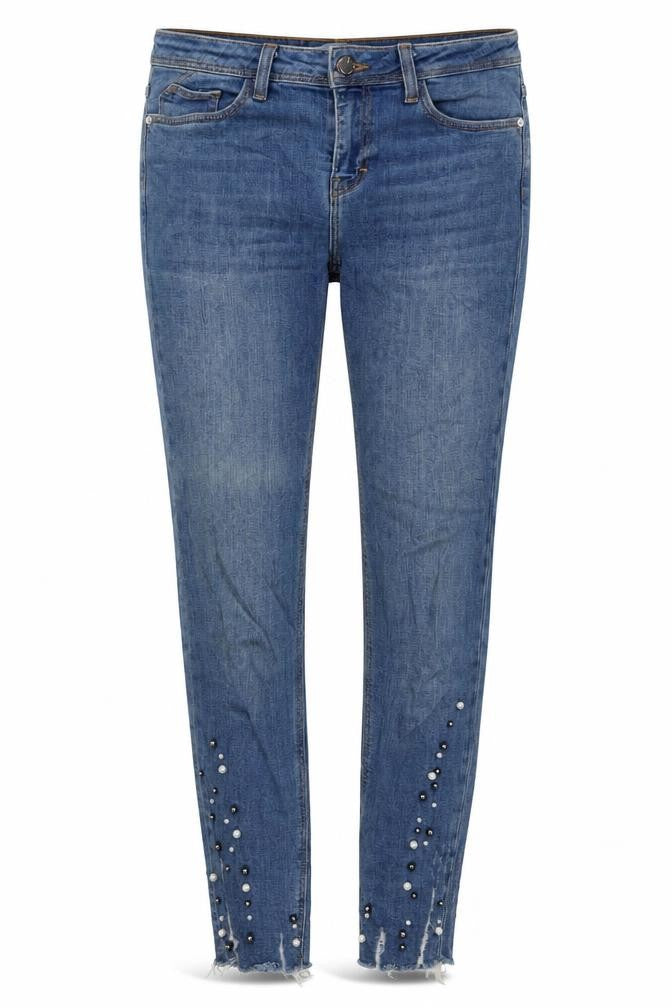 Zara Womens Blue Cotton Skinny Jeans Size 10 L27 in Regular Zip - Pearl Detail