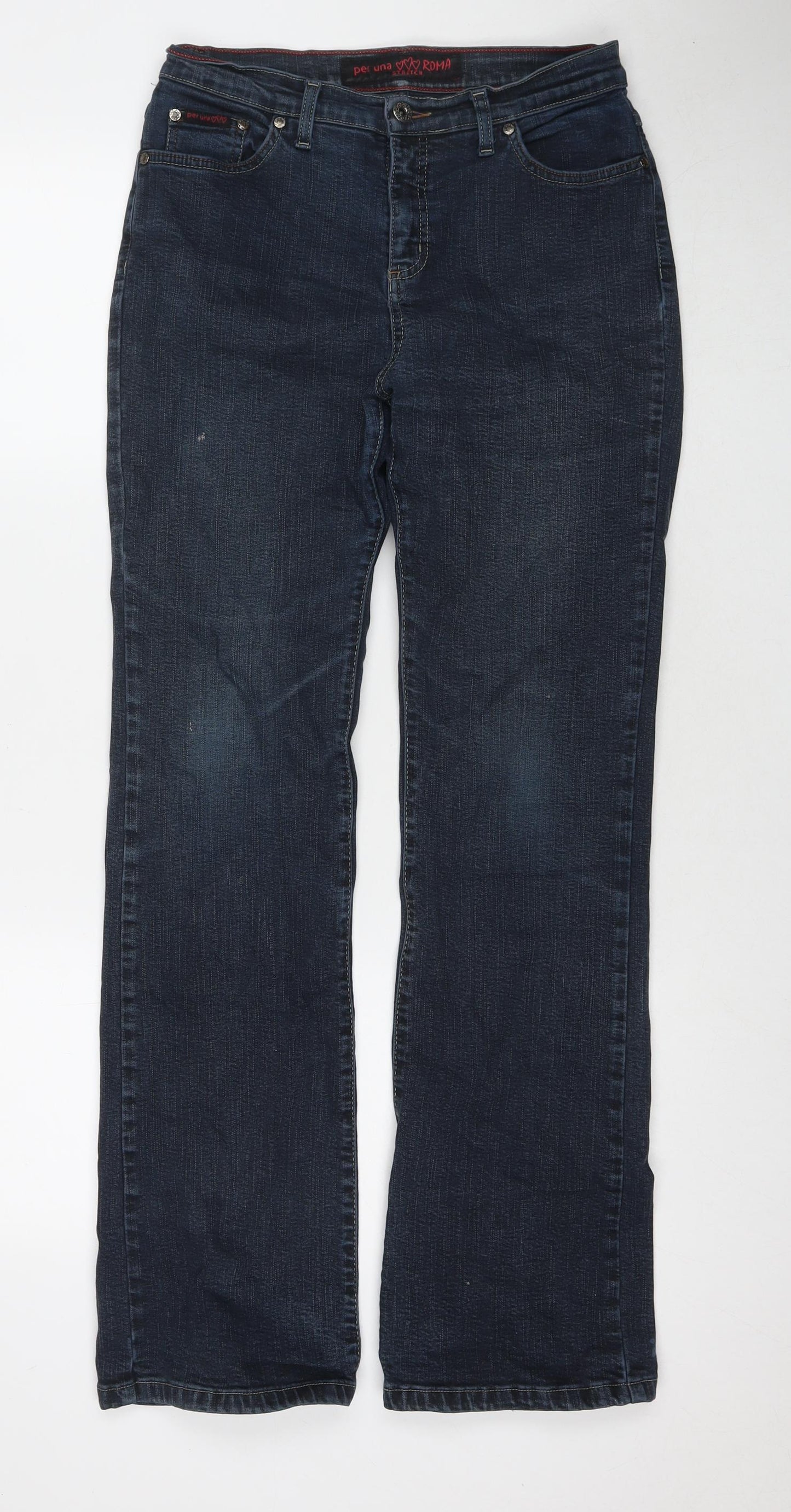 Per Una Womens Blue Cotton Bootcut Jeans Size 12 L31 in Regular Zip