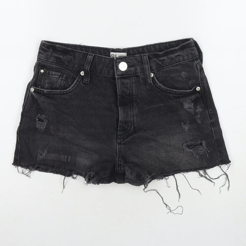 River Island Womens Black Cotton Hot Pants Shorts Size 8 L3 in Regular Zip