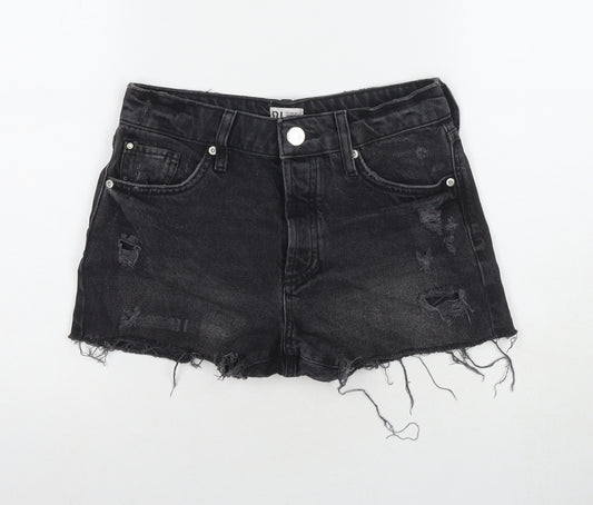 River Island Womens Black Cotton Hot Pants Shorts Size 8 L3 in Regular Zip