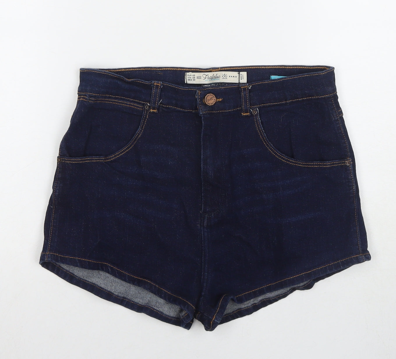 Zara Womens Blue Polyester Blend Hot Pants Shorts Size 12 L3 in Regular Zip