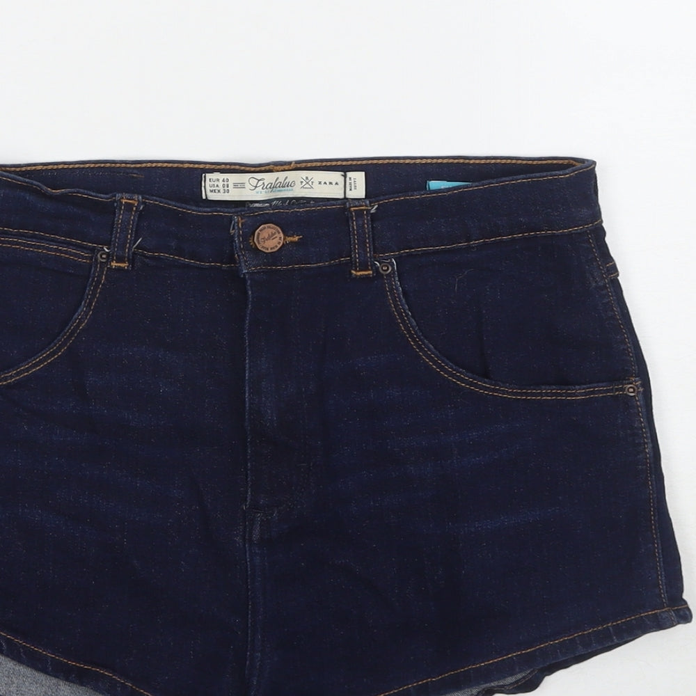 Zara Womens Blue Polyester Blend Hot Pants Shorts Size 12 L3 in Regular Zip