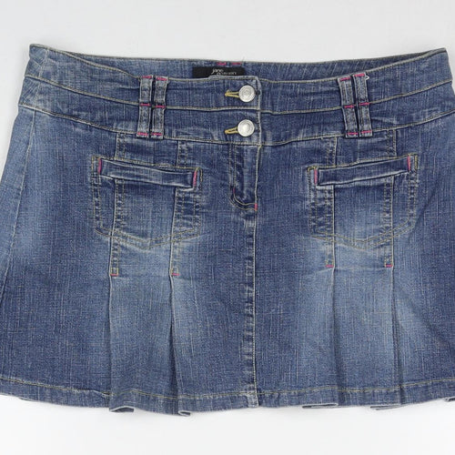 Jane Norman Womens Blue Cotton Mini Skirt Size 14 Zip