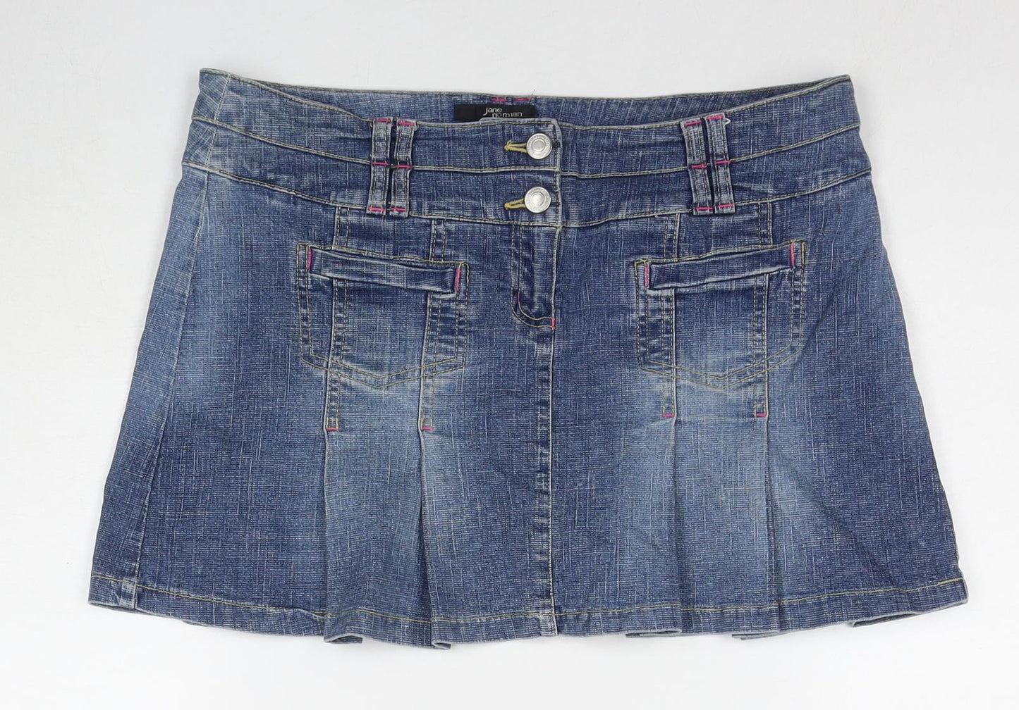Jane Norman Womens Blue Cotton Mini Skirt Size 14 Zip