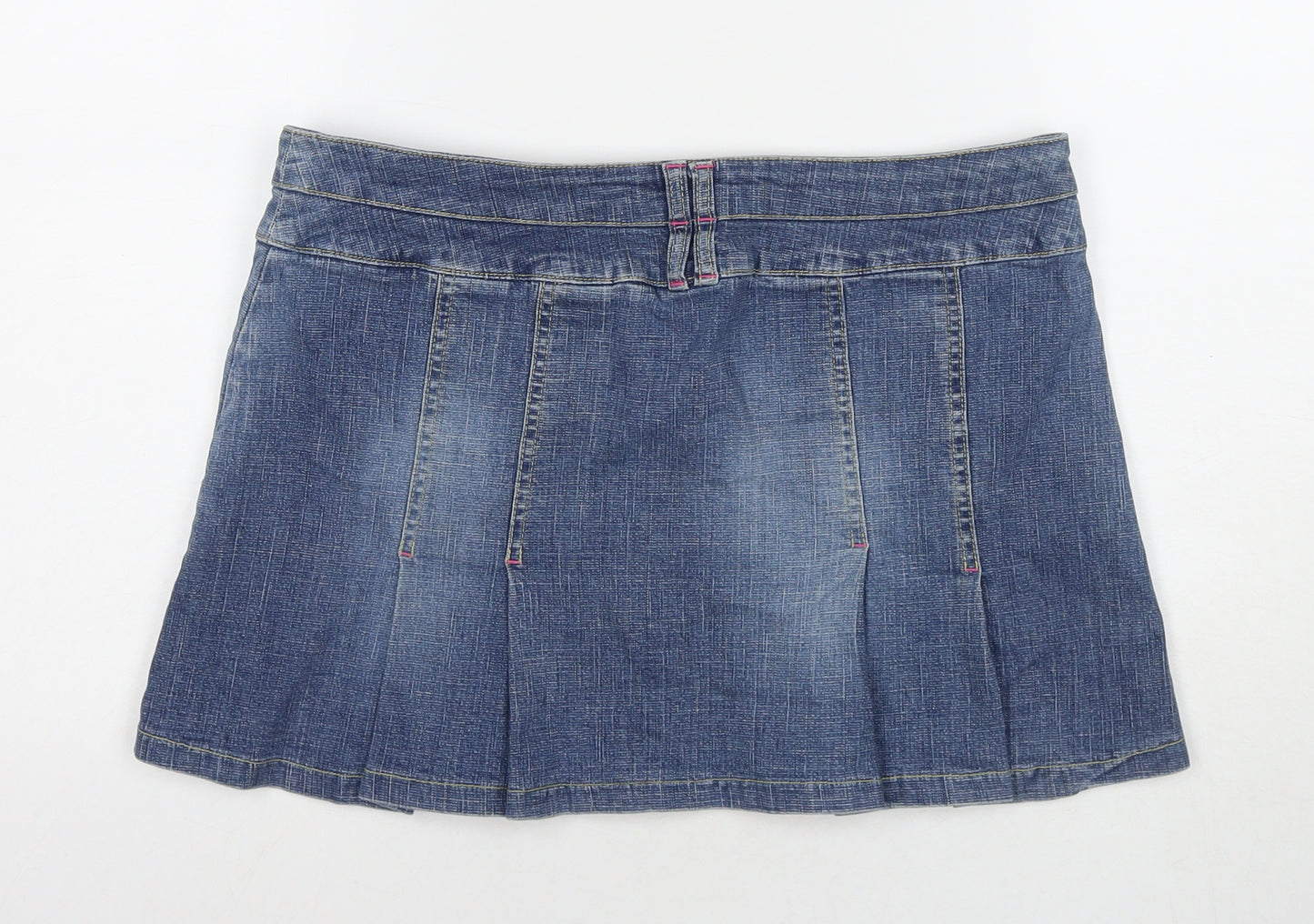Jane Norman Womens Blue Cotton Mini Skirt Size 14 Zip