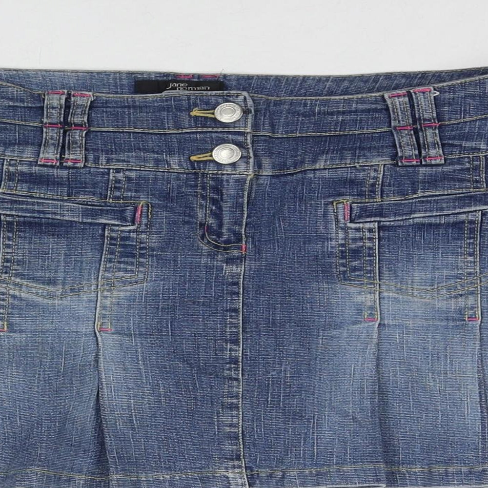 Jane Norman Womens Blue Cotton Mini Skirt Size 14 Zip