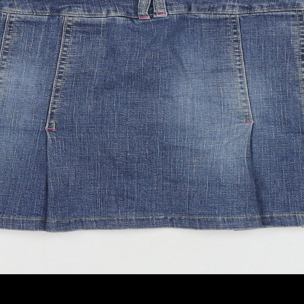 Jane Norman Womens Blue Cotton Mini Skirt Size 14 Zip
