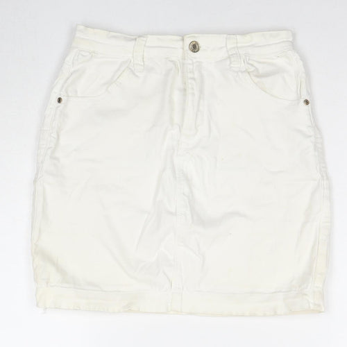 Missguided Womens White Cotton A-Line Skirt Size 10 Zip