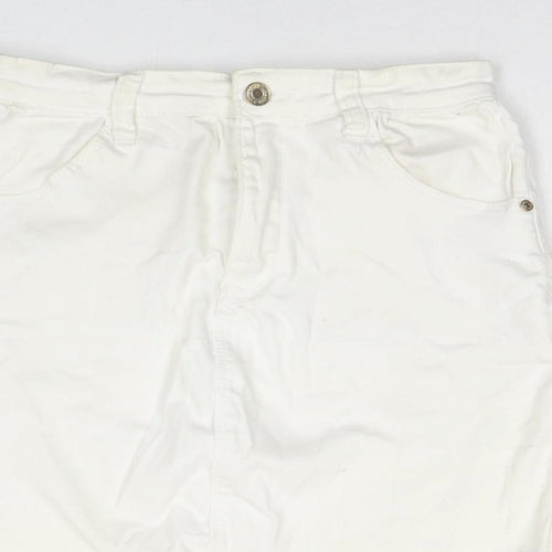 Missguided Womens White Cotton A-Line Skirt Size 10 Zip