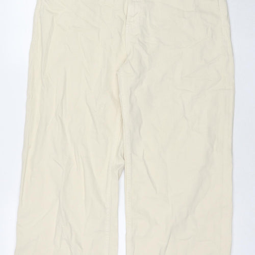 Marks and Spencer Womens Beige Cotton Wide-Leg Jeans Size 16 L27 in Regular Zip
