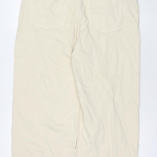 Marks and Spencer Womens Beige Cotton Wide-Leg Jeans Size 16 L27 in Regular Zip