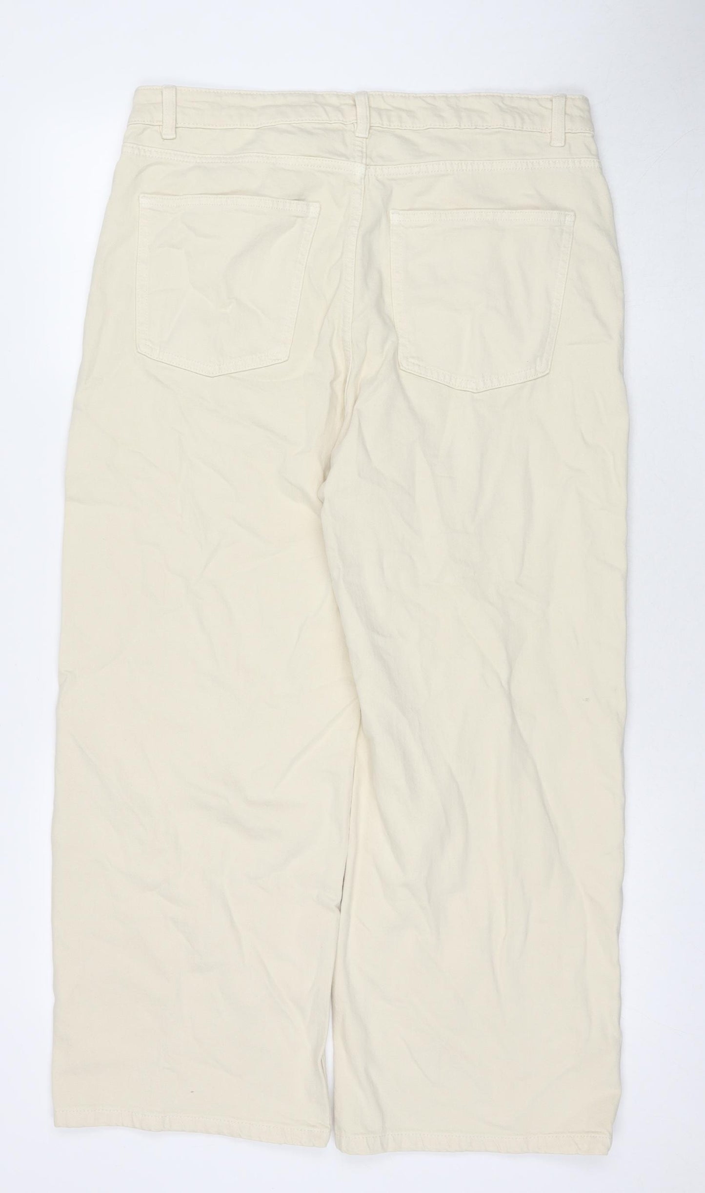 Marks and Spencer Womens Beige Cotton Wide-Leg Jeans Size 16 L27 in Regular Zip