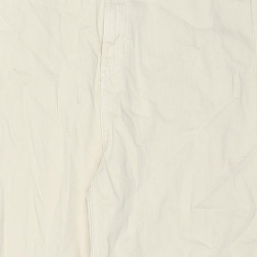 Marks and Spencer Womens Beige Cotton Wide-Leg Jeans Size 16 L27 in Regular Zip