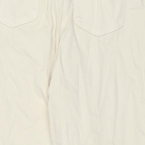 Marks and Spencer Womens Beige Cotton Wide-Leg Jeans Size 16 L27 in Regular Zip