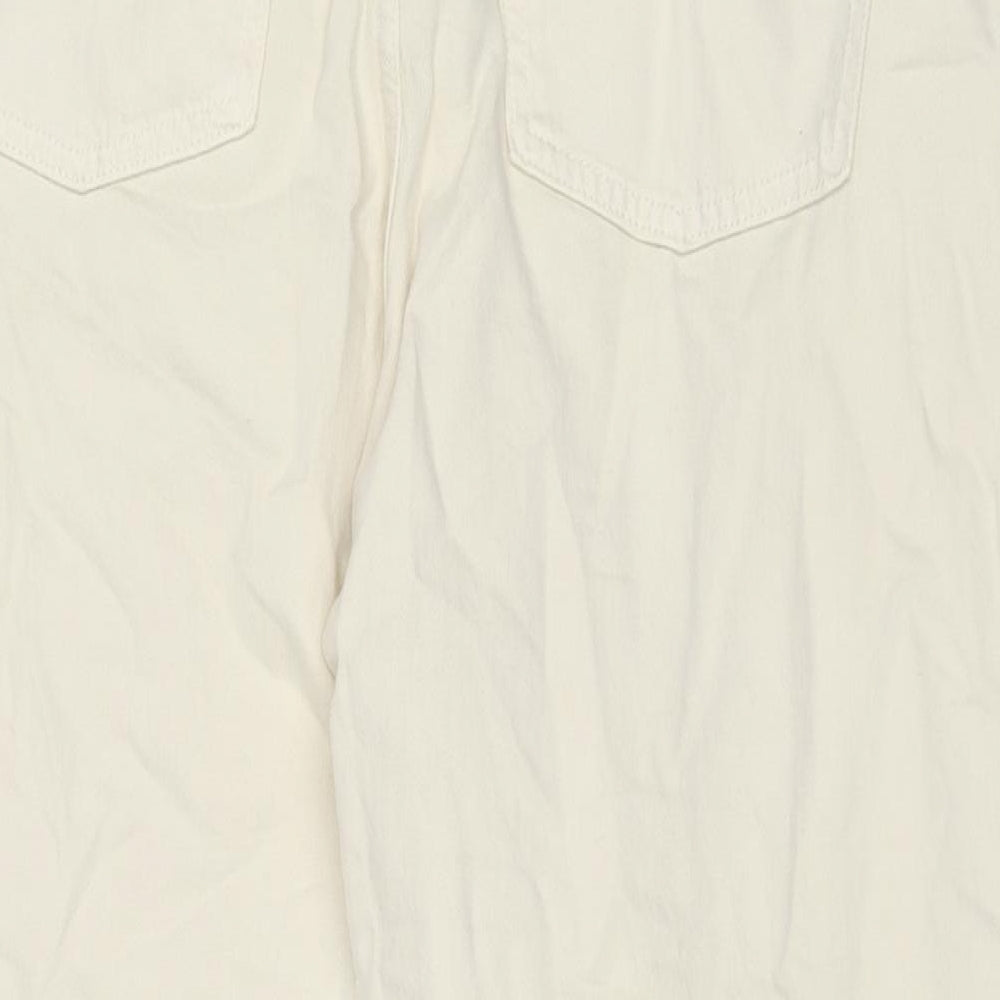 Marks and Spencer Womens Beige Cotton Wide-Leg Jeans Size 16 L27 in Regular Zip