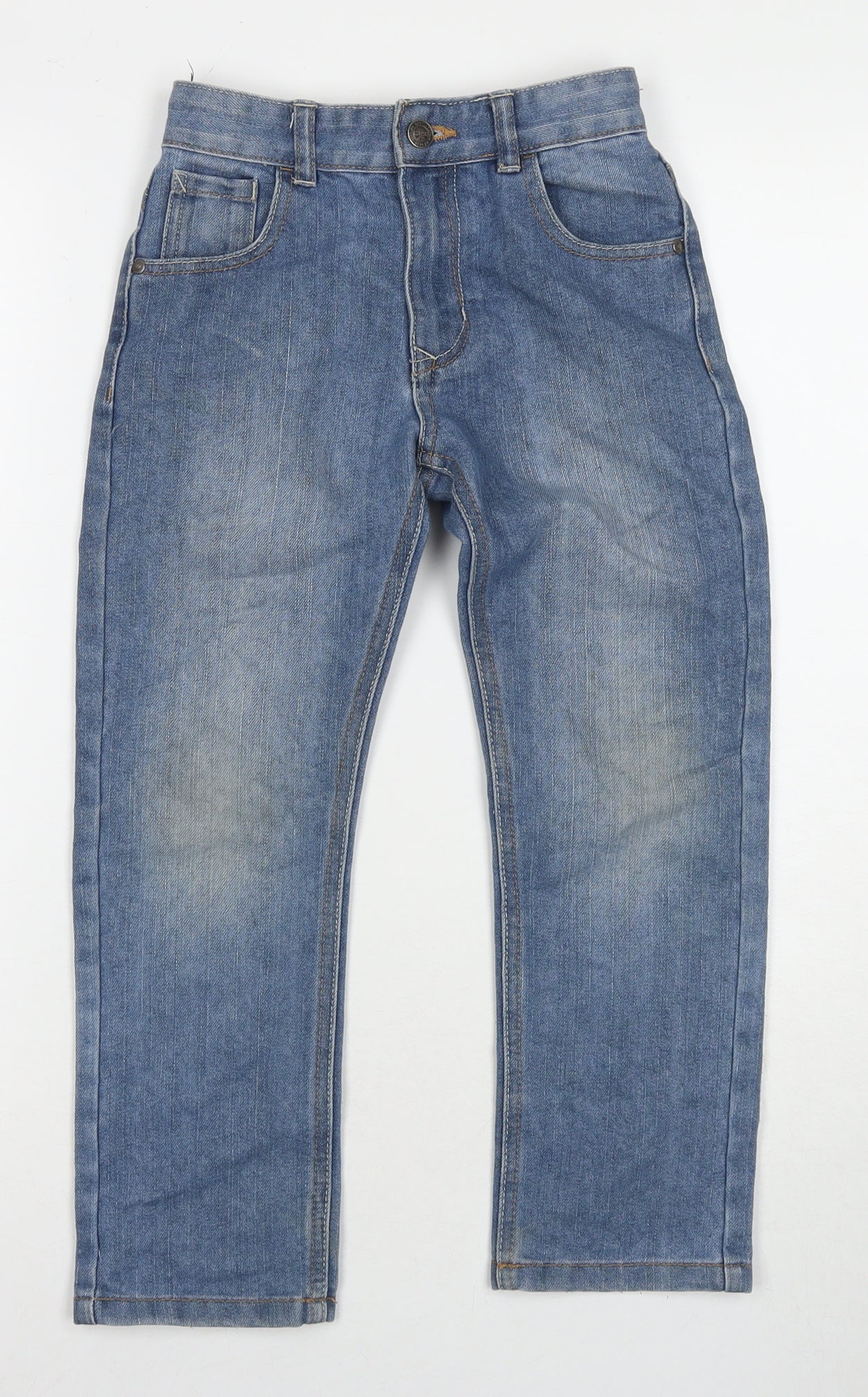 George Boys Blue Cotton Straight Jeans Size 7-8 Years L21 in Regular Zip