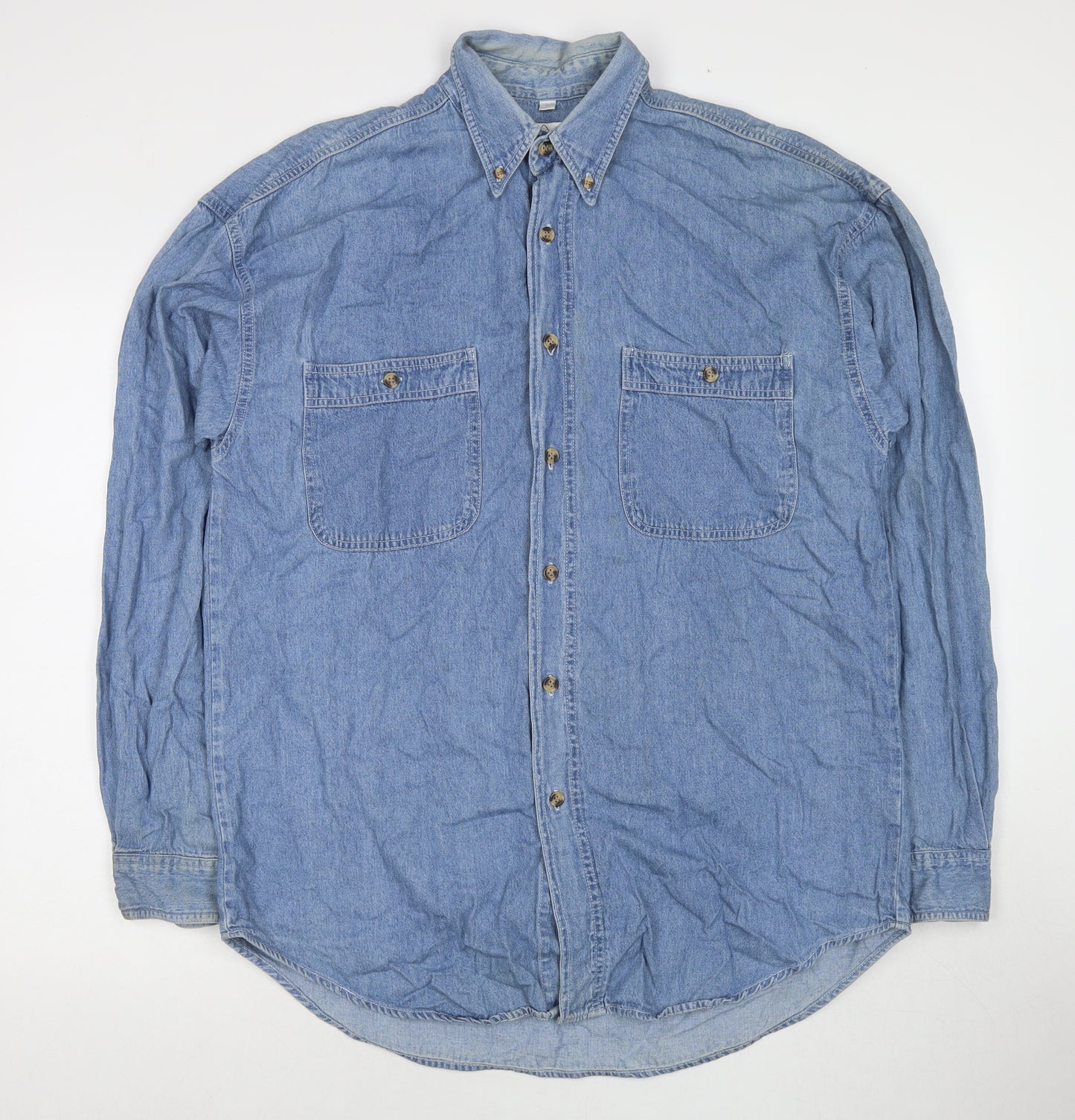 New Fast Mens Blue Cotton Button-Up Size M Collared Button
