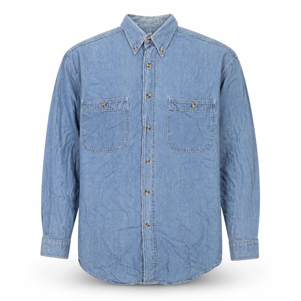 New Fast Mens Blue Cotton Button-Up Size M Collared Button