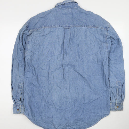 New Fast Mens Blue Cotton Button-Up Size M Collared Button