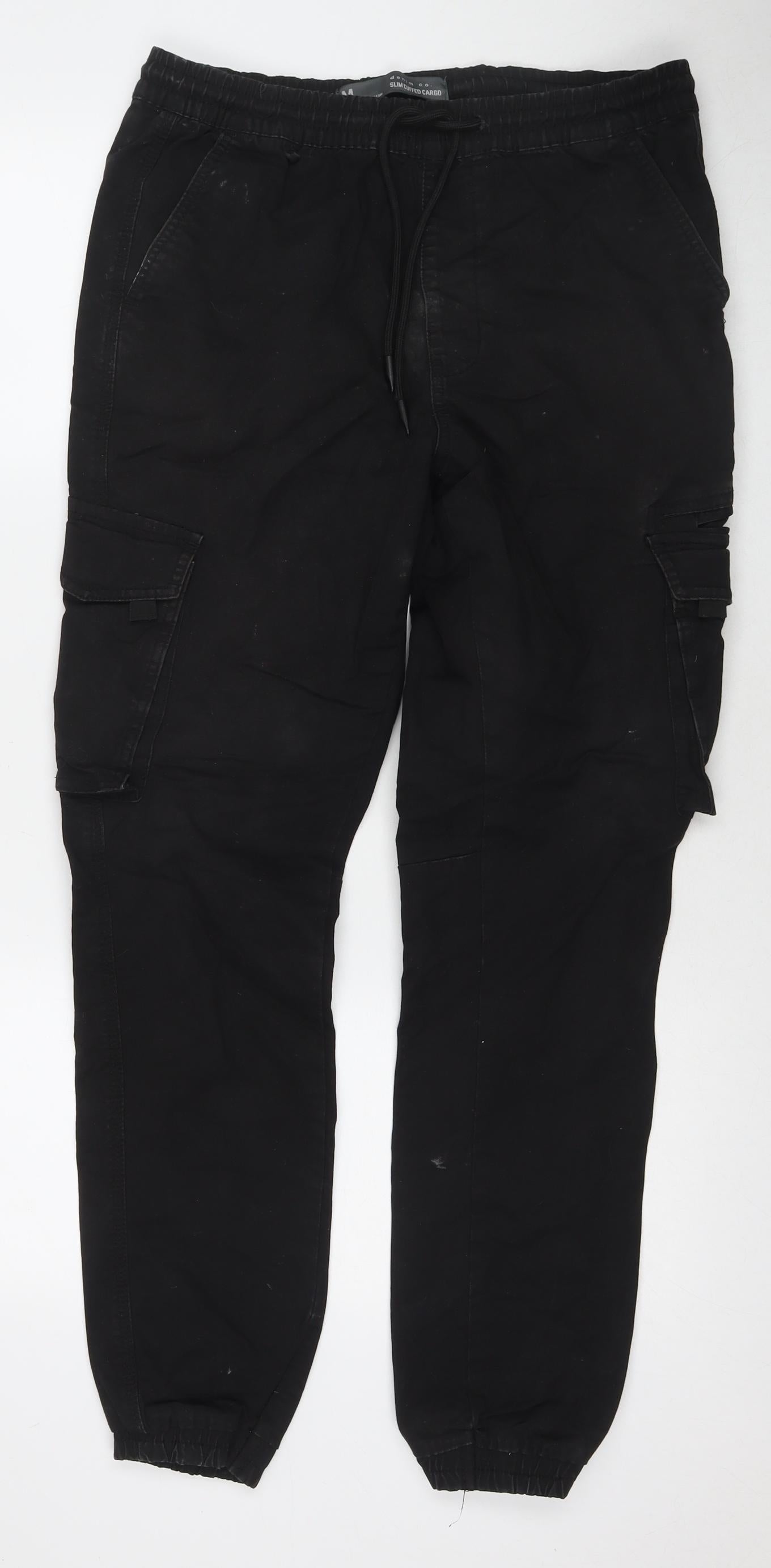 Denim & Co. Mens Black Cotton Tapered Jeans Size M L30 in Regular Zip - Cargo Style