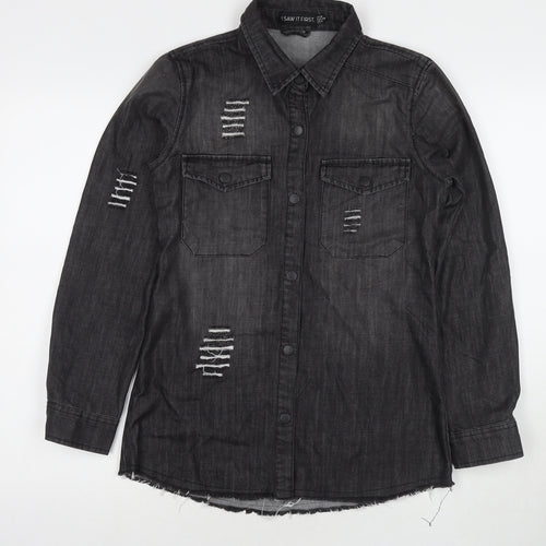 I SAW IT FIRST Womens Black Cotton Basic Button-Up Size 8 Collared