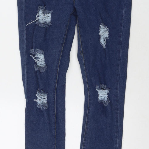 Boohoo Womens Blue Cotton Skinny Jeans Size 10 L29 in Regular Zip