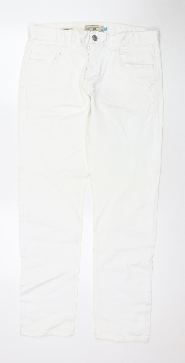 NEXT Mens White Cotton Straight Jeans Size 34 in L31 in Regular Zip