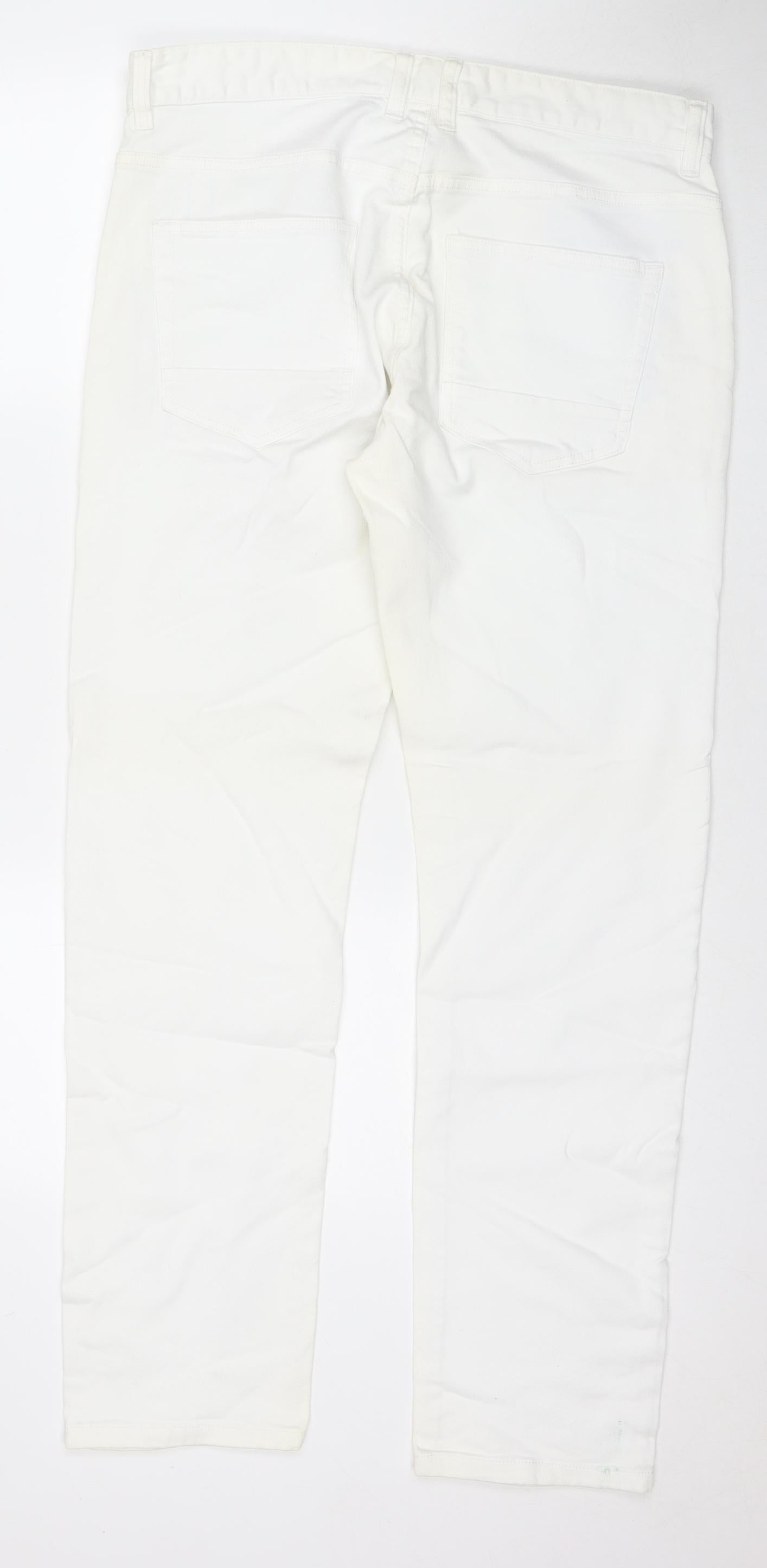 NEXT Mens White Cotton Straight Jeans Size 34 in L31 in Regular Zip
