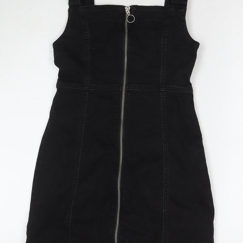Denim & Co. Womens Black Cotton Tank Dress Size 8 Square Neck Zip
