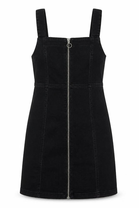 Front view of Denim & Co. women’s black cotton tank dress, size UK 8, square neck zip