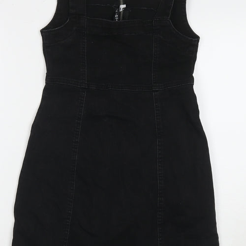 Denim & Co. Womens Black Cotton Tank Dress Size 8 Square Neck Zip