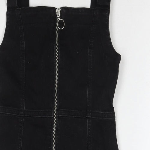 Denim & Co. Womens Black Cotton Tank Dress Size 8 Square Neck Zip