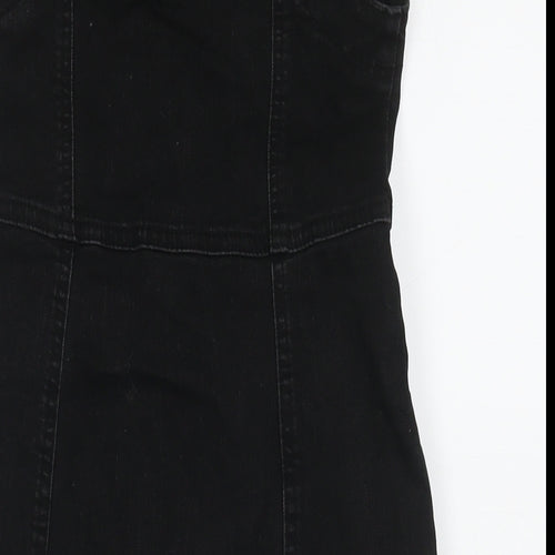 Denim & Co. Womens Black Cotton Tank Dress Size 8 Square Neck Zip
