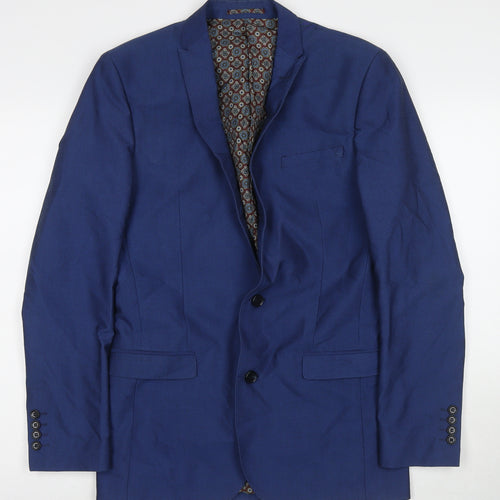 Fellini Mens Blue Polyester Jacket Suit Jacket Size 36 Regular