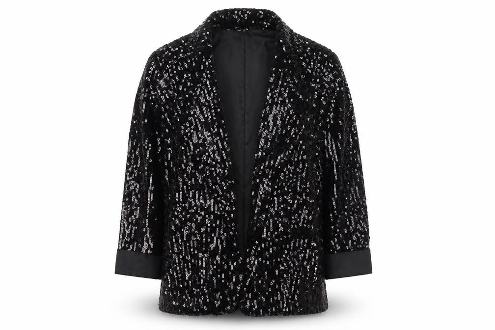 Front view of Amour women’s black jacket blazer, size UK 10, - sequin detail