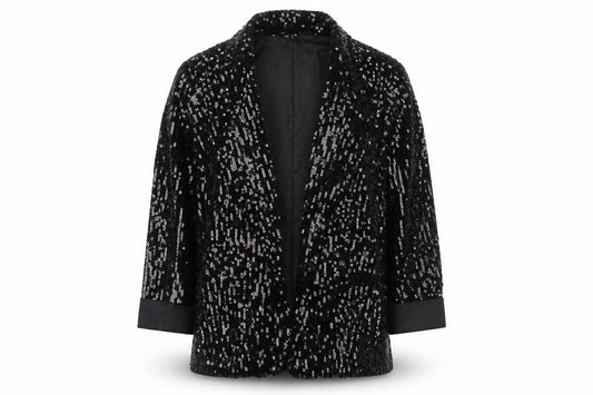 Front view of Amour women’s black jacket blazer, size UK 10, - sequin detail
