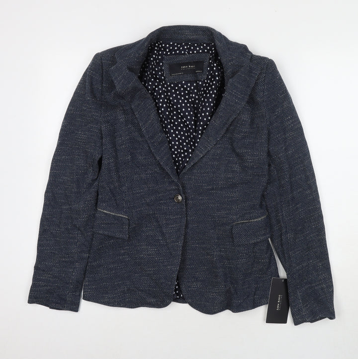 Zara Womens Blue Jacket Blazer Size M Button