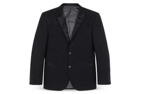Front view of Next men’s black polyester jacket suit jacket, size 42, regular