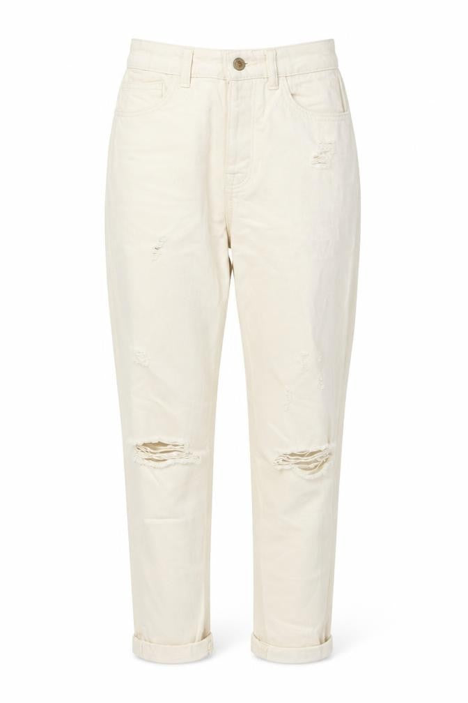 Denim & Co. Womens Beige Cotton Mom Jeans Size 6 L24 in Regular Button