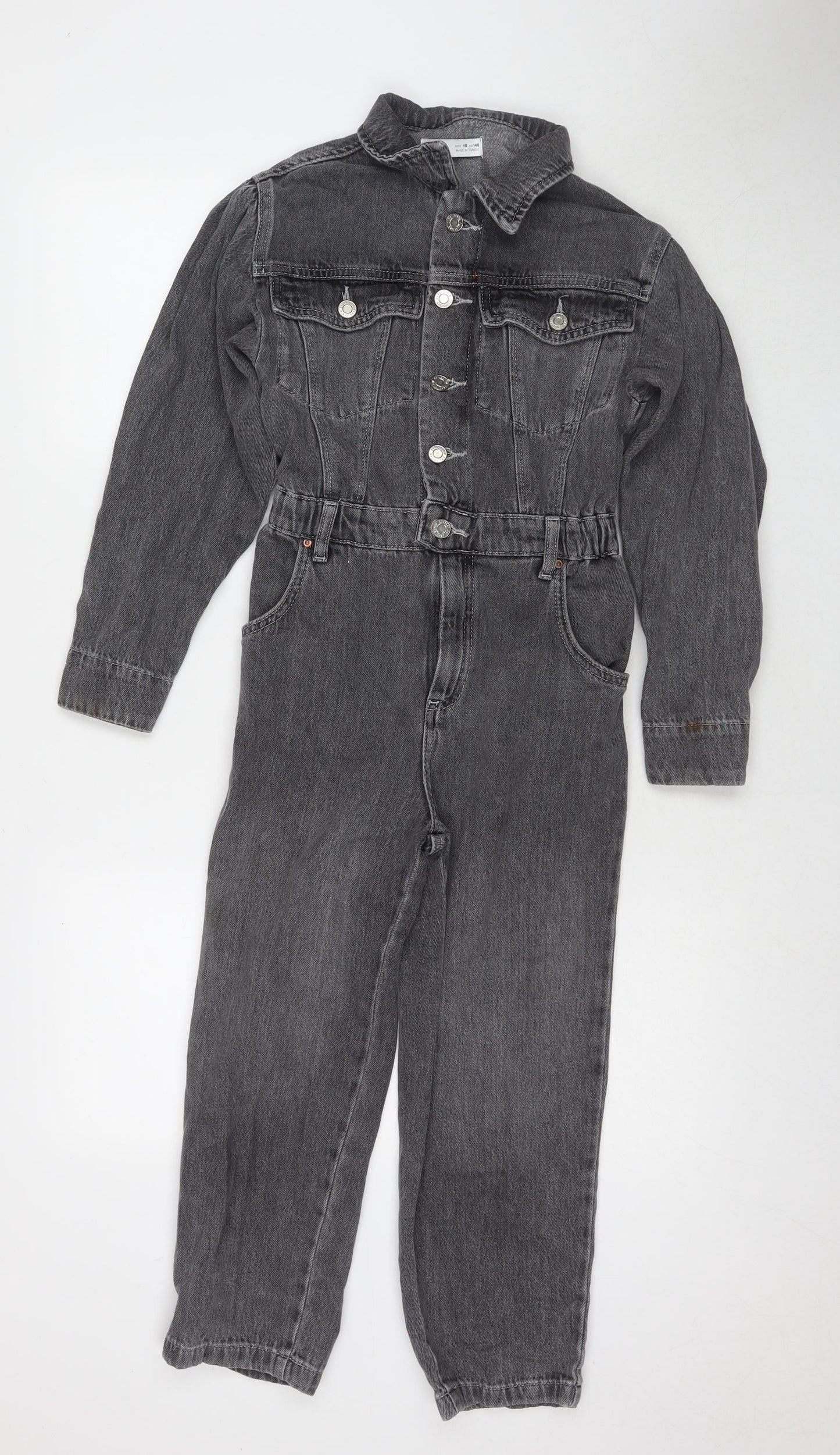 Zara Girls Grey Cotton Jumpsuit One-Piece Size 10 Years L21 in Zip